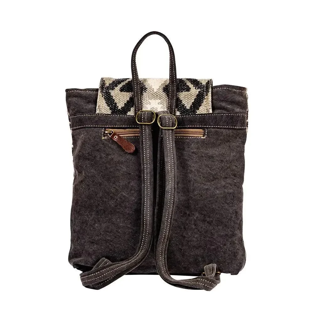 Myra Bag Handmade Arrowhead Backpack Upcycled Canvas & Cowhide Leather